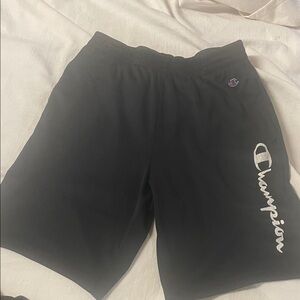 Champion Men's Black Athletic Shorts with White Script and Adidas